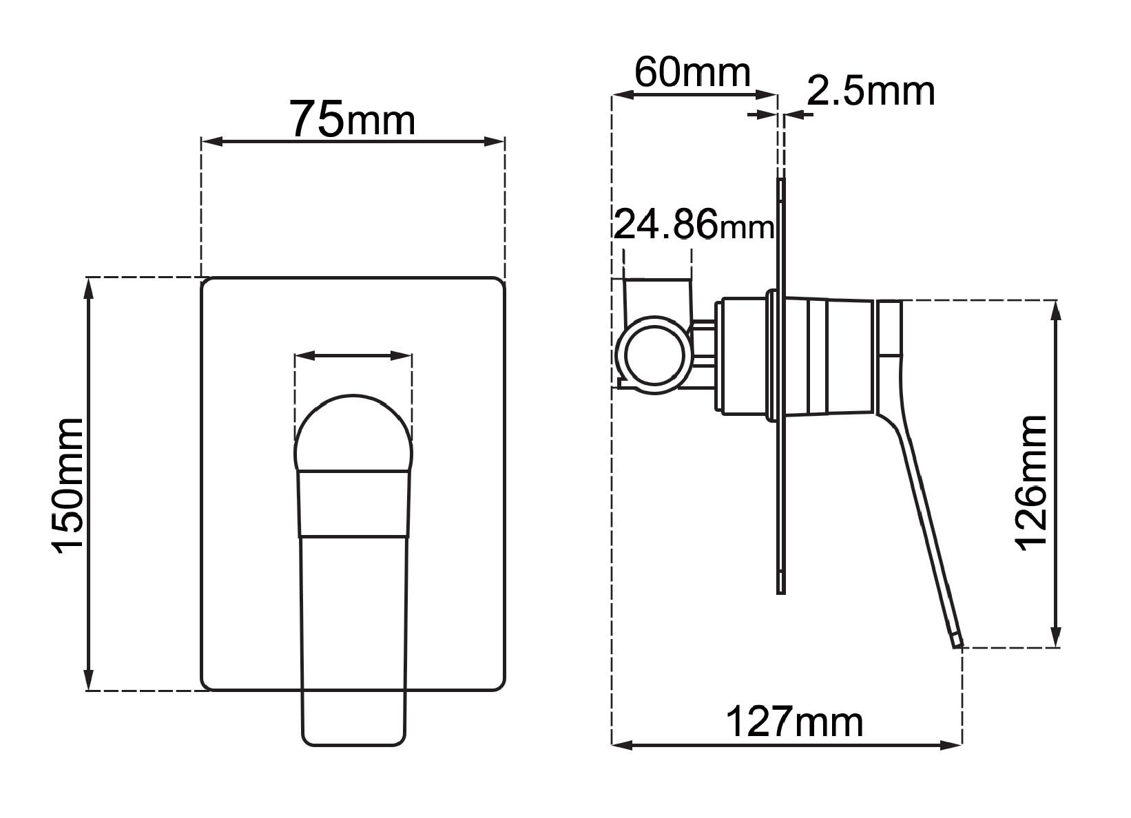 RUSHY Square Chrome Built-in Shower/Wall Mixer