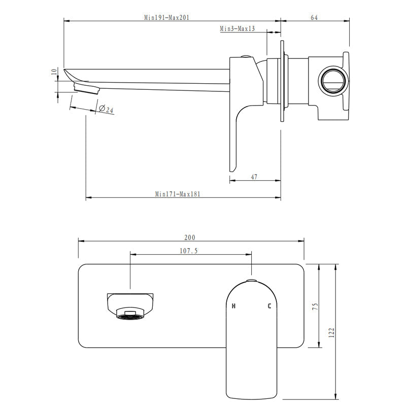 VOG Series Black Spout Mixer Trim Kit Only (match CLPS)
