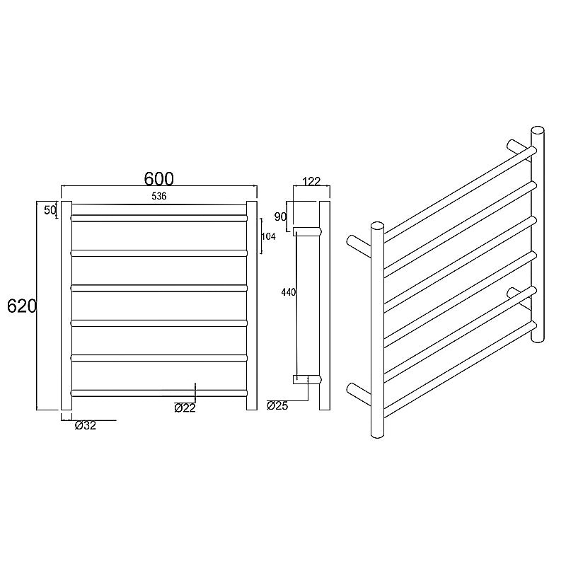 Brushed Brass Round Electric Heated Towel Rack 6 Bars (Copy)