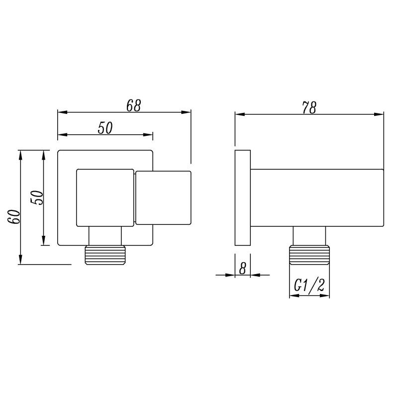 Square Gun Metal Grey Shower Holder Wall Connector & Hose Only