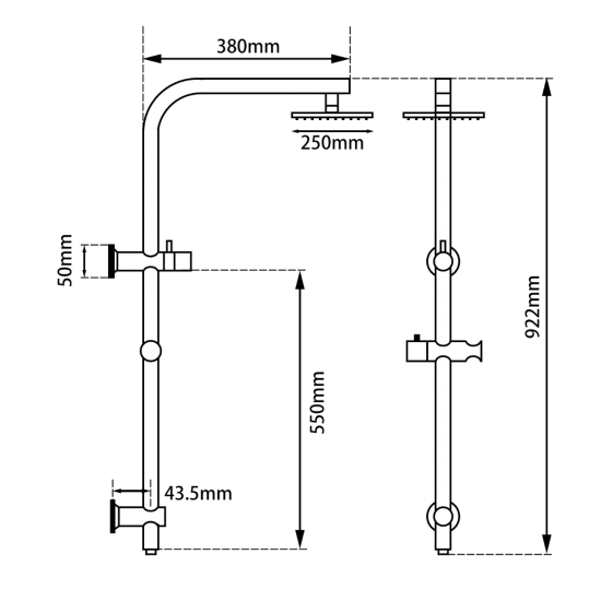 10" Light Brushed Brass Shower Station