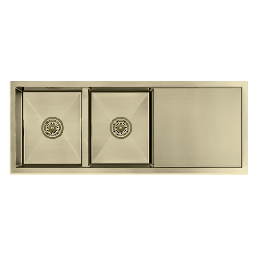 Atlas Handmade Double Bowl With Drainer Kitchen Sink in Brushed Gold