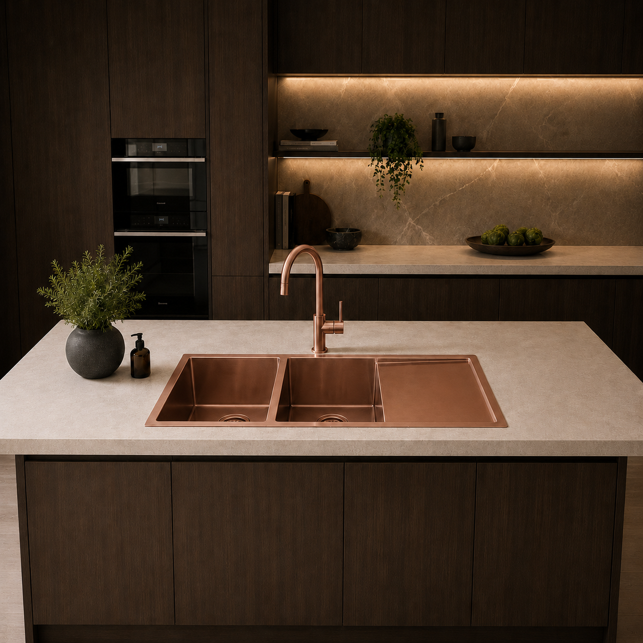 Atlas Handmade Double Bowl w/ Drainer Kitchen Sink in Copper