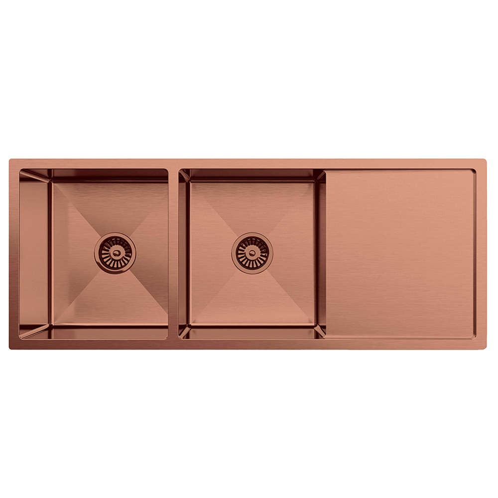 Atlas Handmade Double Bowl w/ Drainer Kitchen Sink in Copper