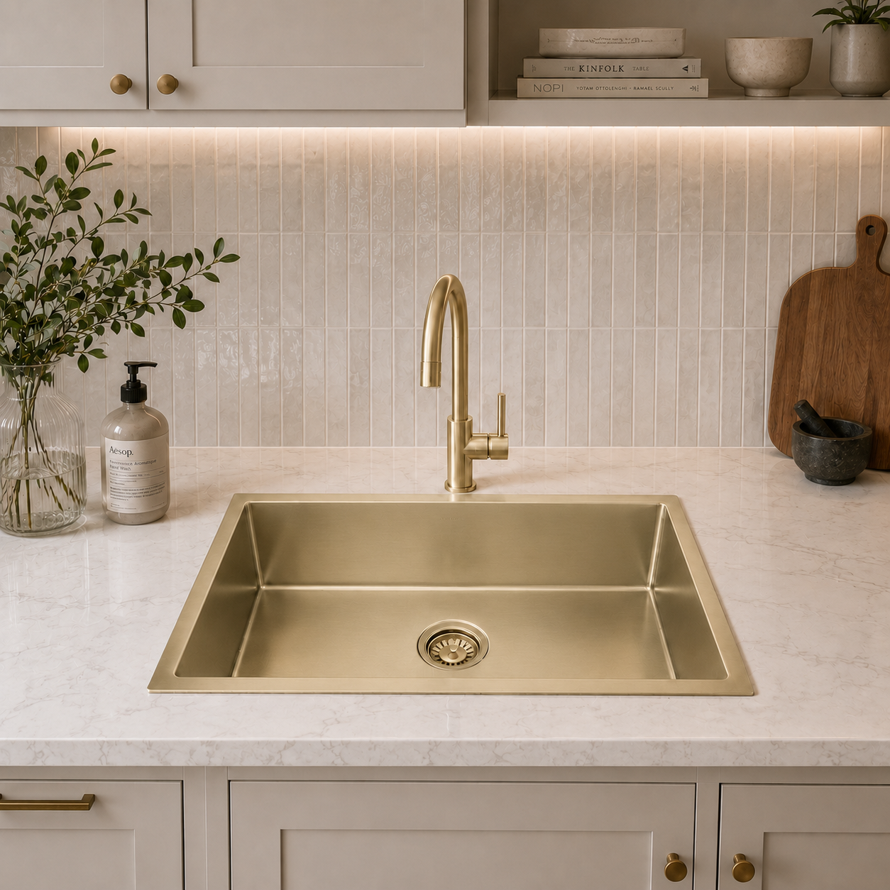 Atlas Handmade Single Bowl Kitchen Sink in Brushed Gold