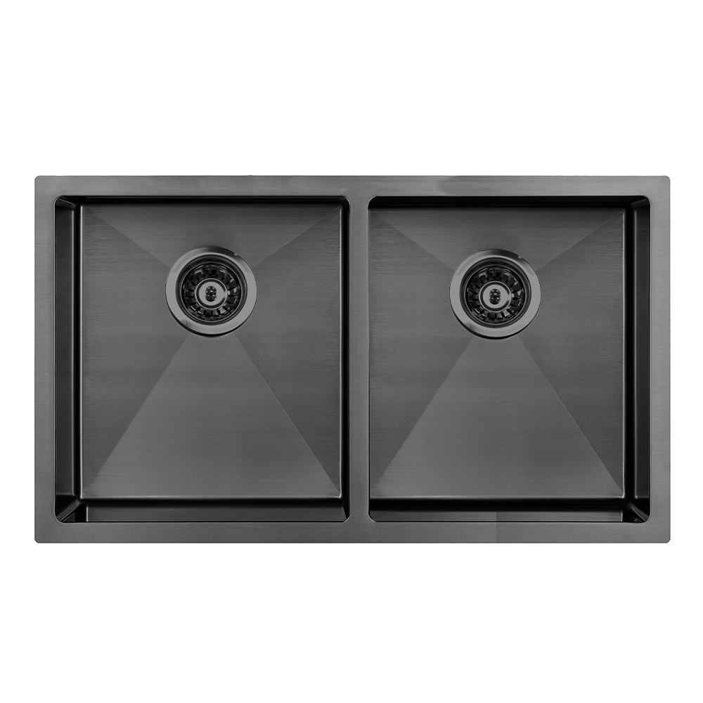 Atlas Handmade Double Bowl Kitchen Sink in Gunmetal Black