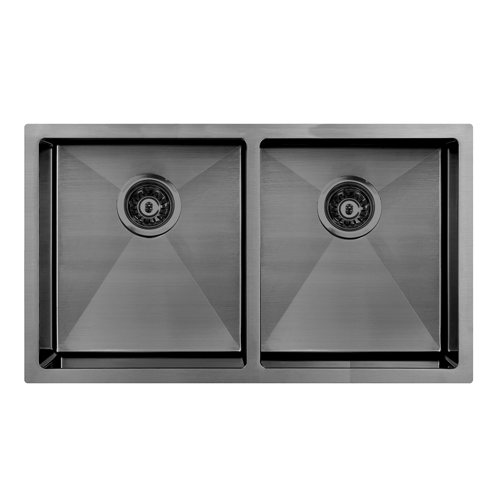 Atlas Handmade Double Bowl Kitchen Sink in Gunmetal Black