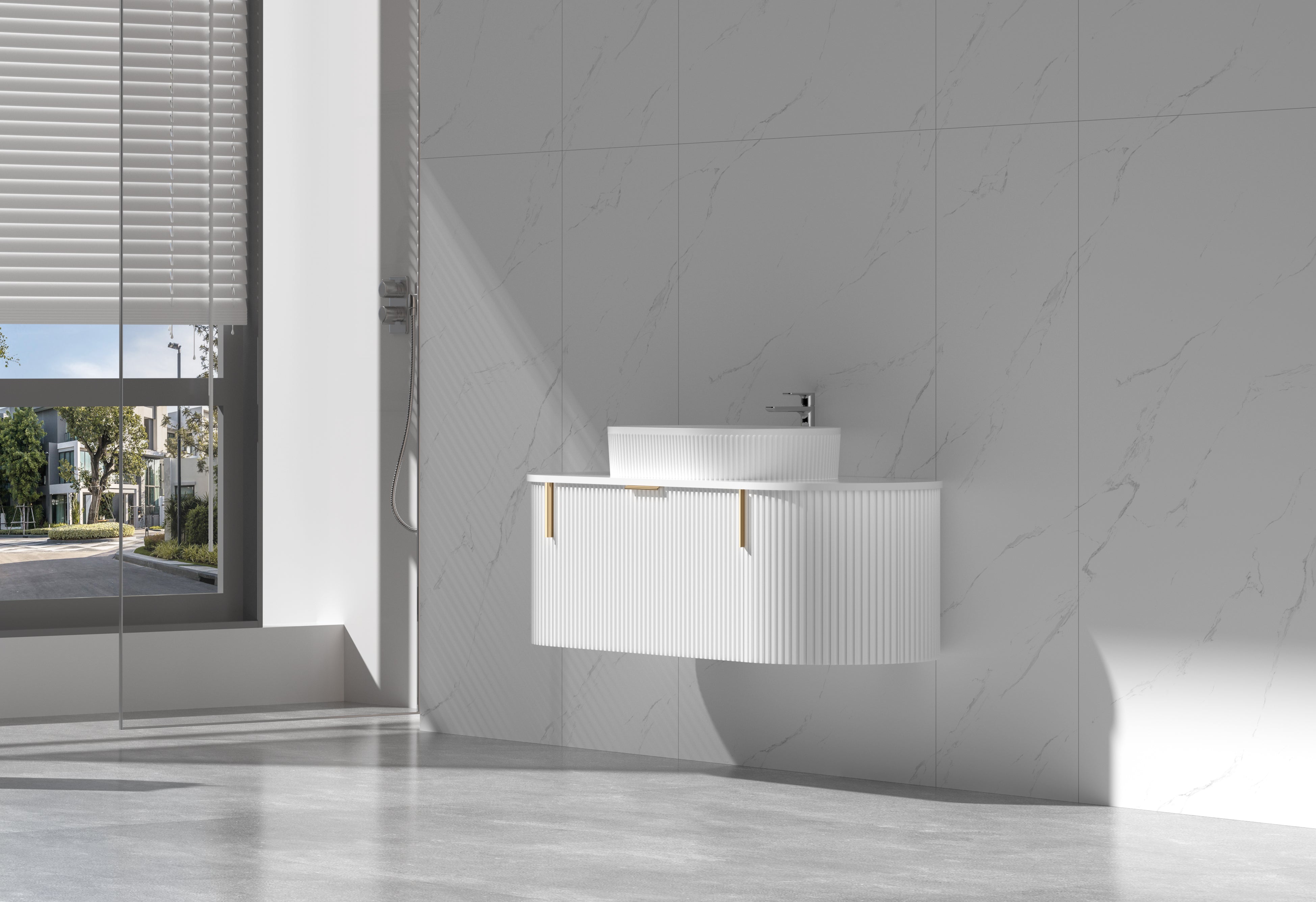 CARYSIL 1200mm Fluted Wall Hung Vanity 1200 x 469 x 412mm