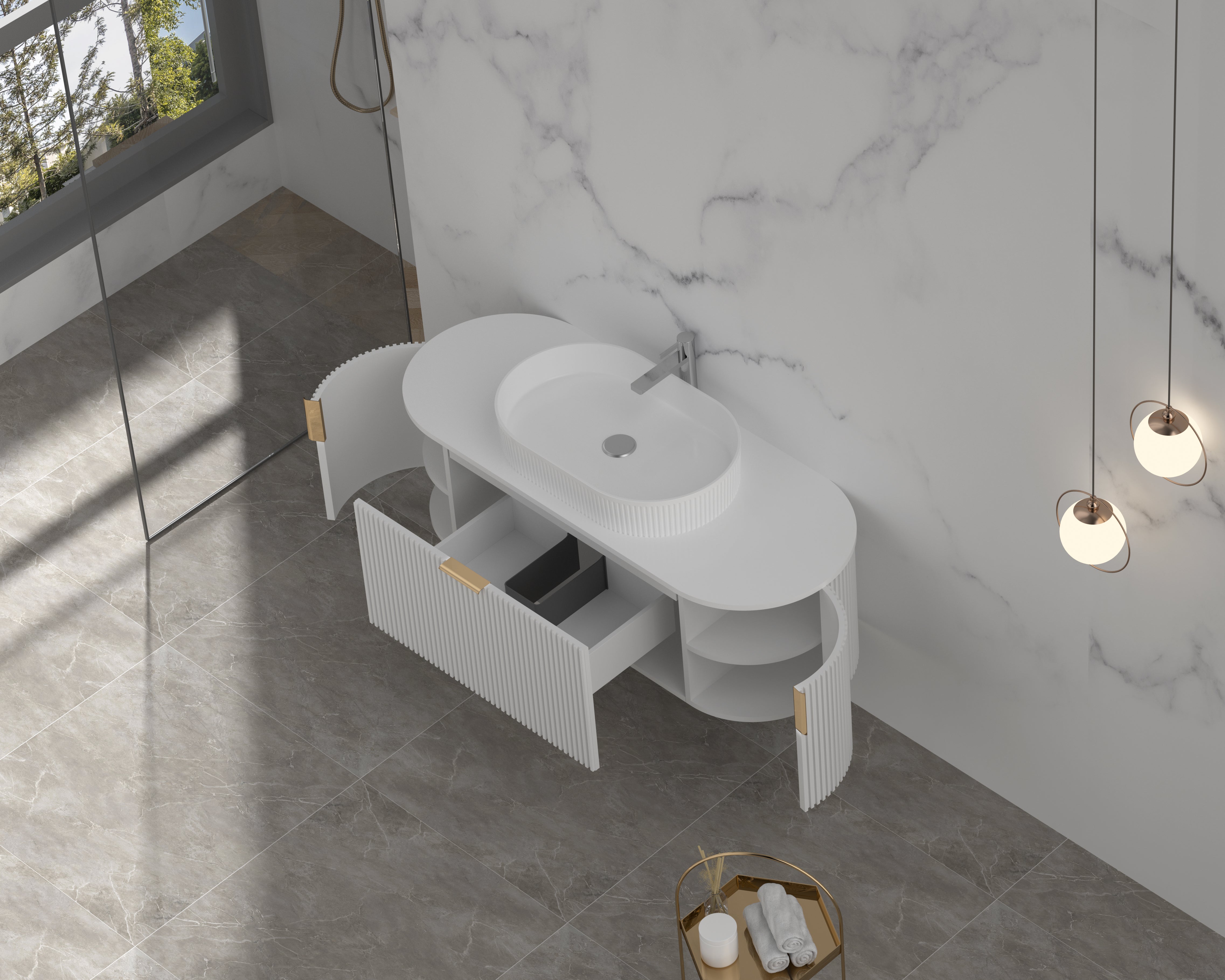 CARYSIL 1200mm Fluted Wall Hung Vanity 1200 x 469 x 412mm