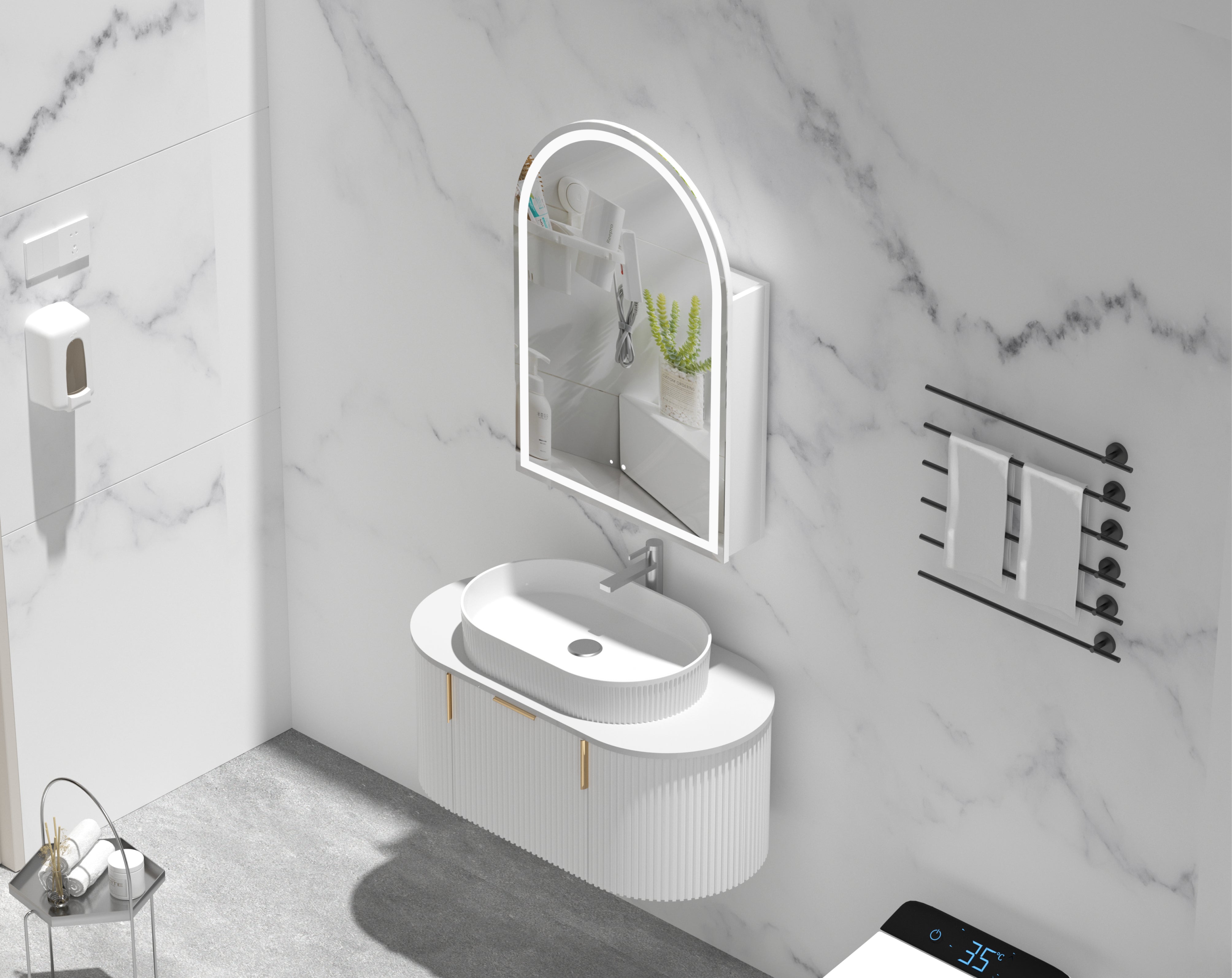 CARYSIL Imperial 600x900mm MATTE WHITE Arch LED Shaving Cabinet