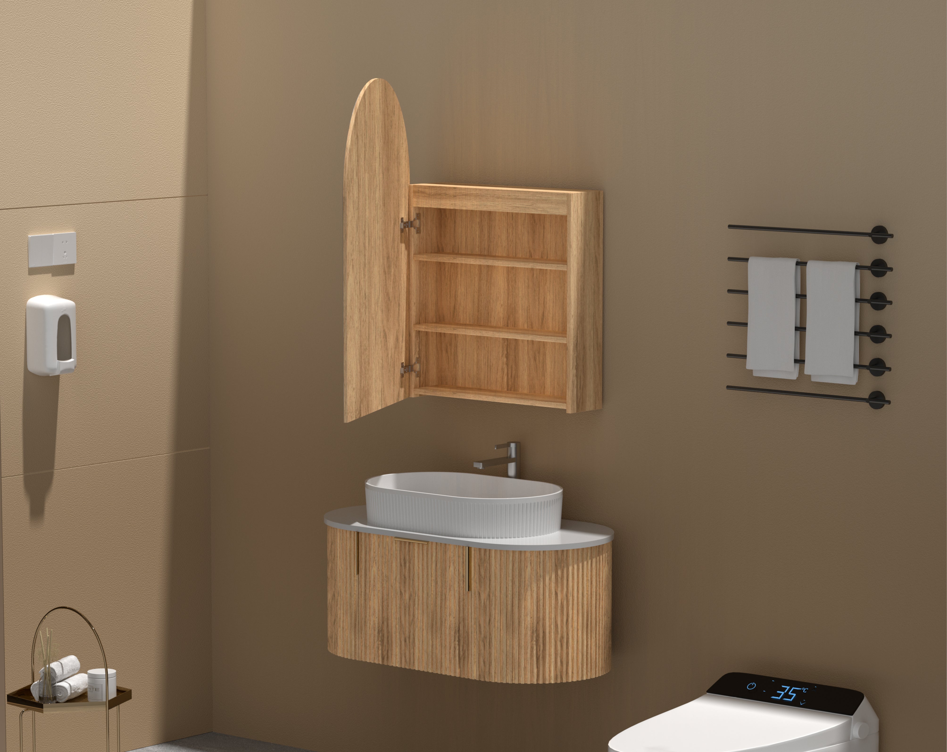 CARYSIL Imperial 600 x900mm WALNUT Arch Shaving Cabinet