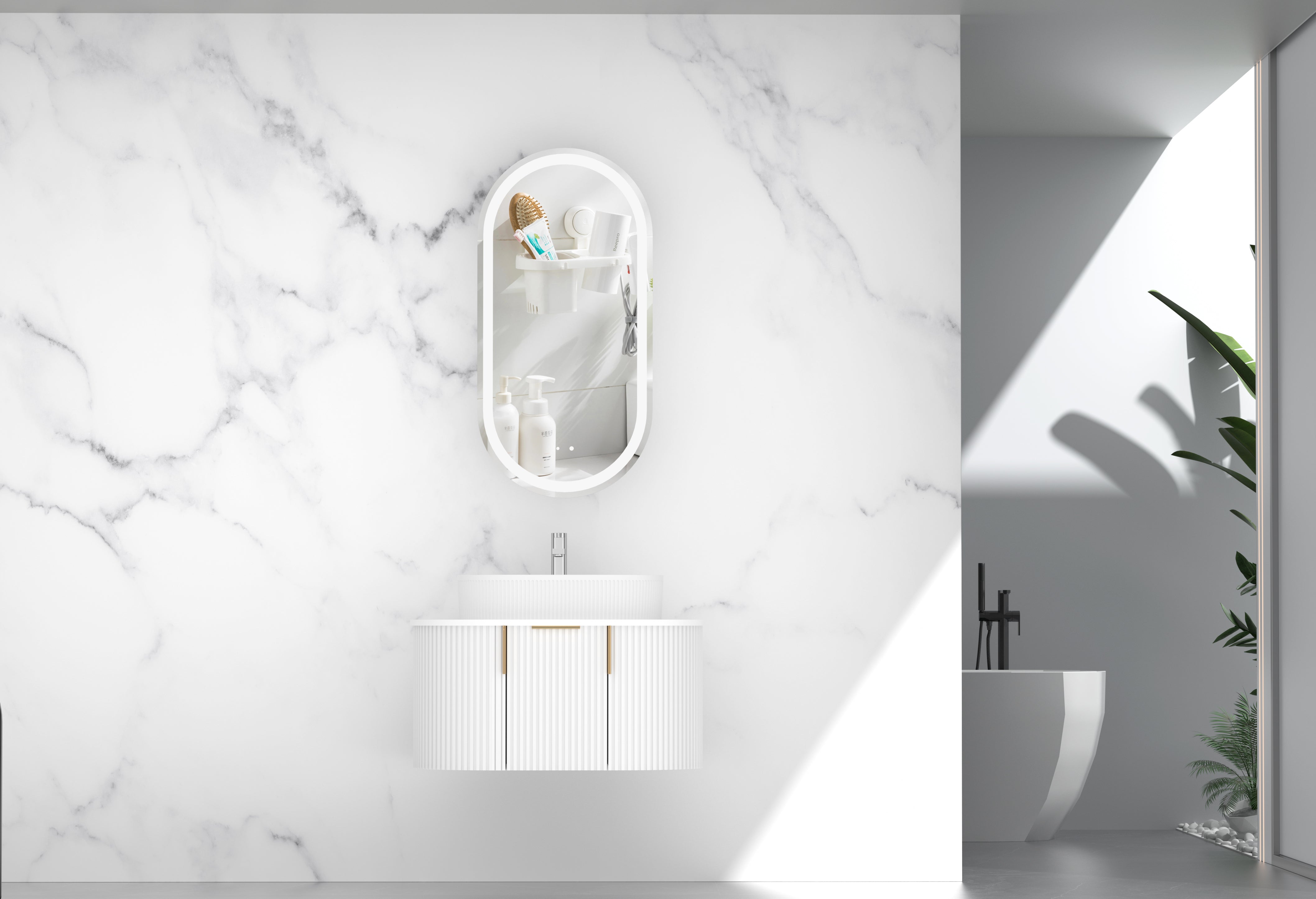 CARYSIL 750mm Fluted Wall Hung Vanity 750 x 469 x 412mm