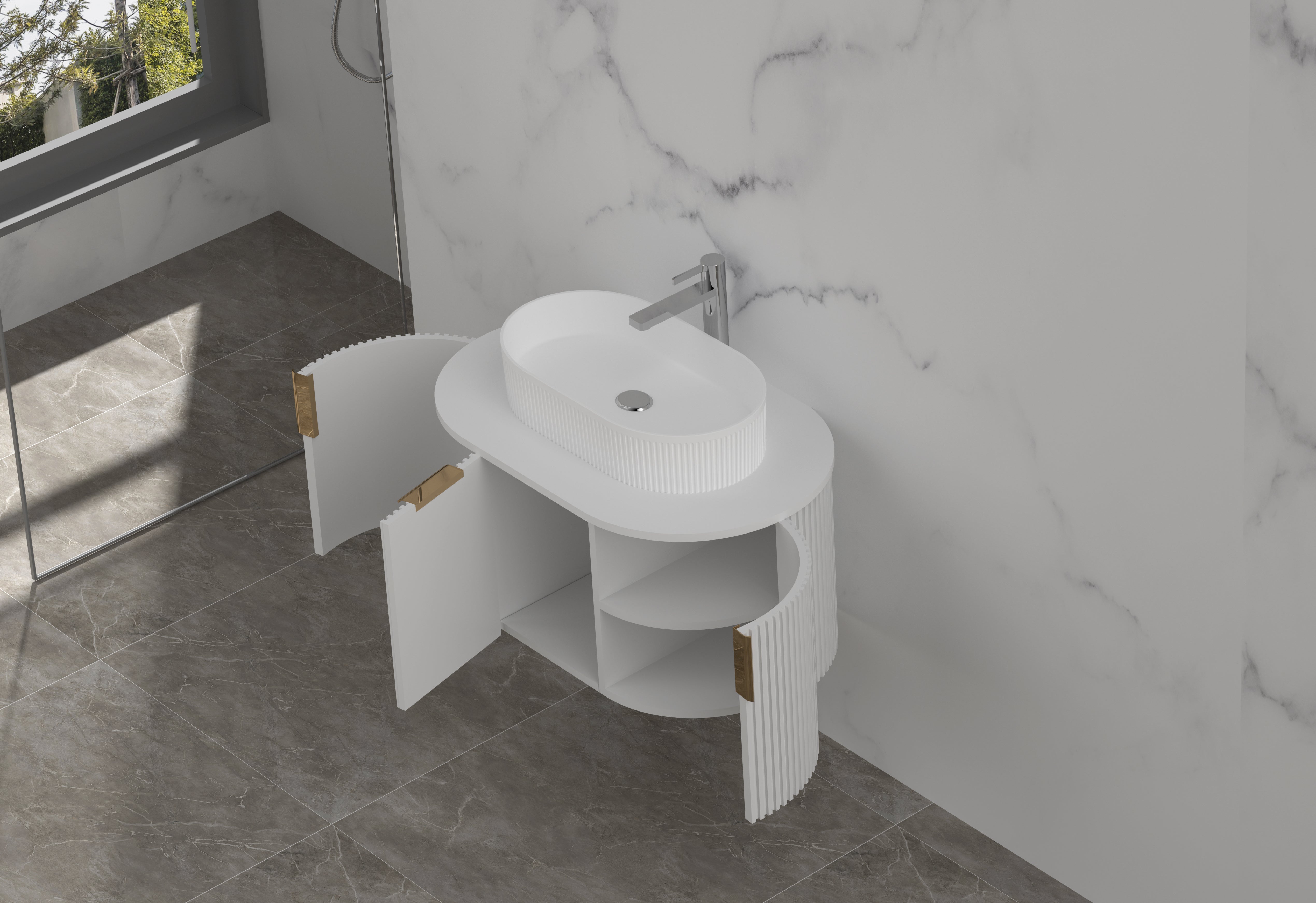 CARYSIL 750mm Fluted Wall Hung Vanity 750 x 469 x 412mm