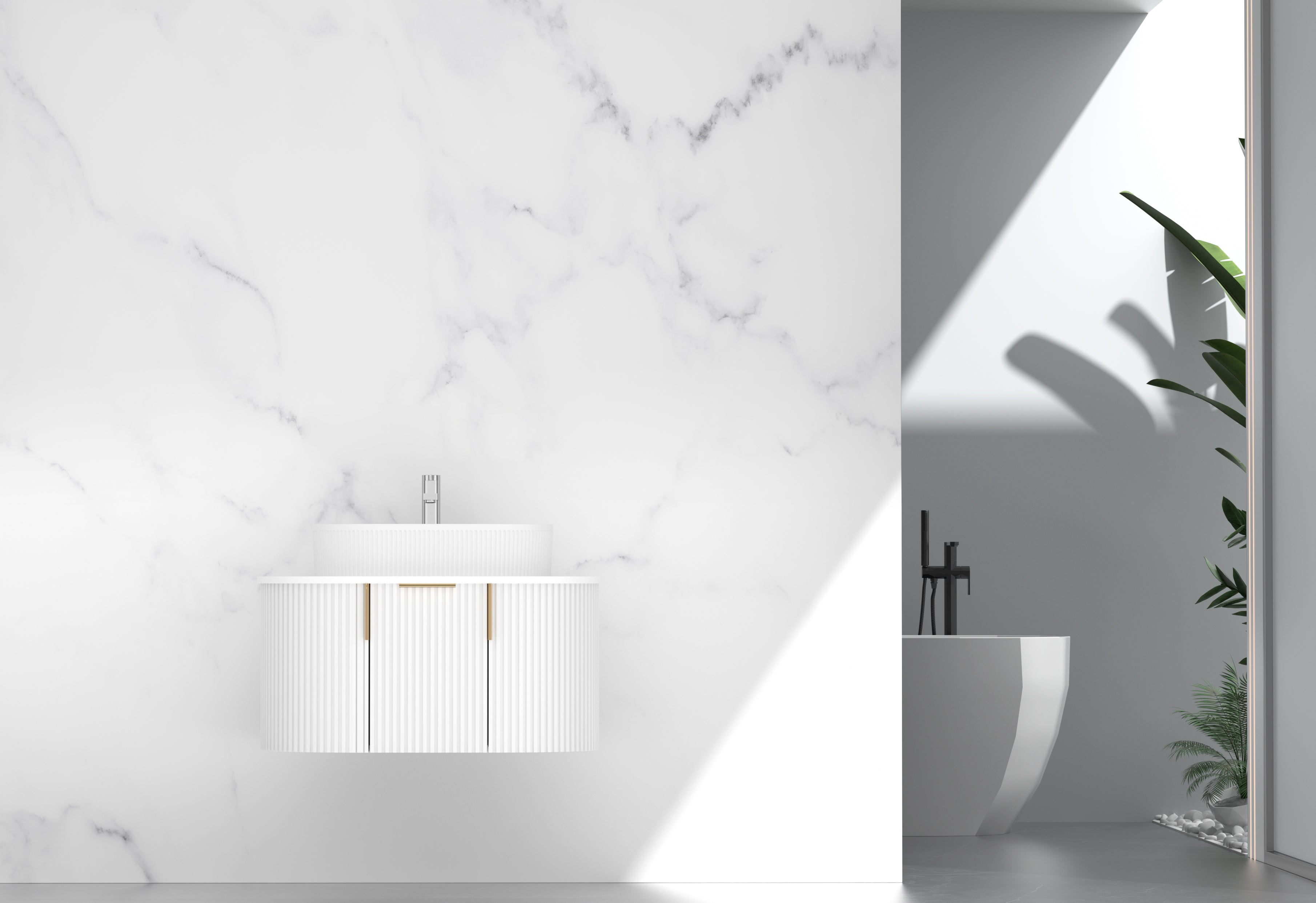 CARYSIL 750mm Fluted Wall Hung Vanity 750 x 469 x 412mm