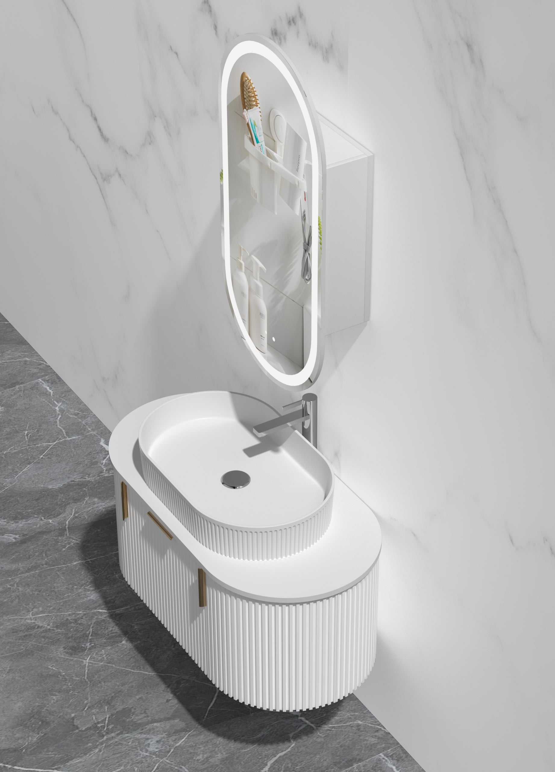 CARYSIL 900mm Fluted Wall Hung Vanity  900 x 469 x 412mm