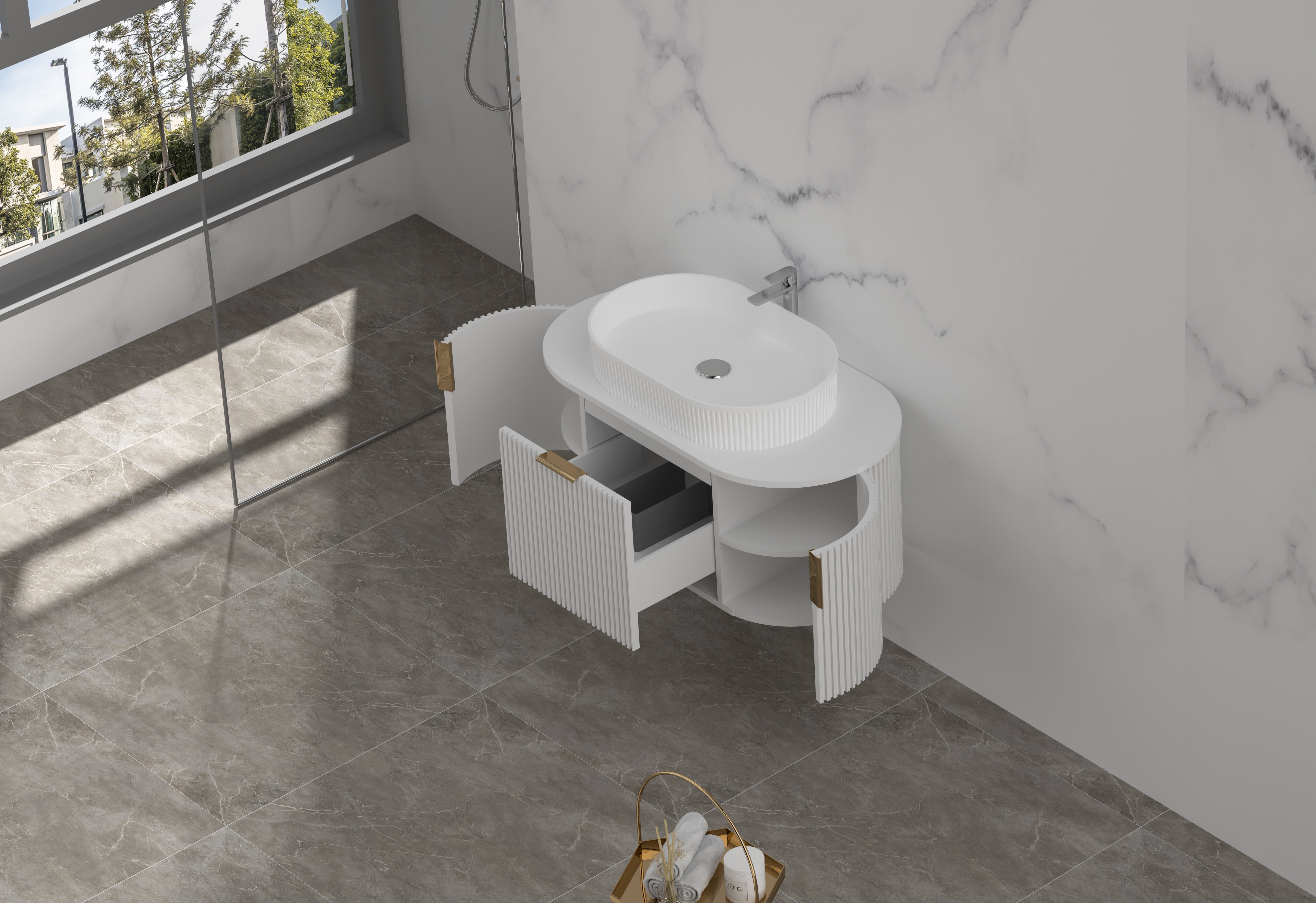 CARYSIL 900mm Fluted Wall Hung Vanity  900 x 469 x 412mm