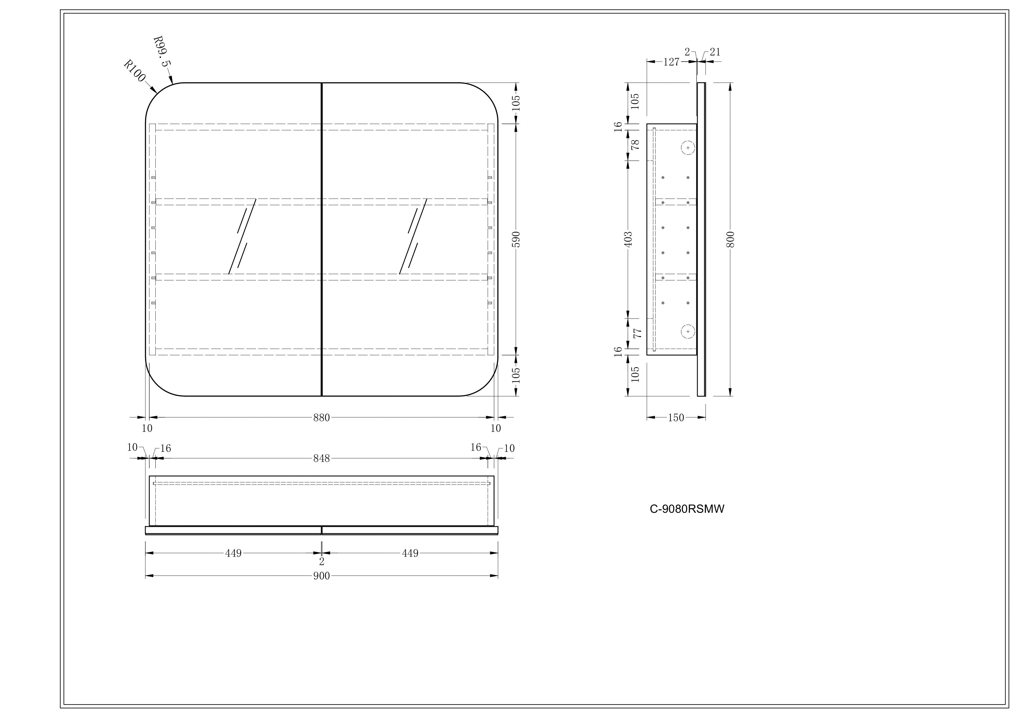 CARYSIL  900x800mm Grand MATTE WHITE Shaving Cabinet