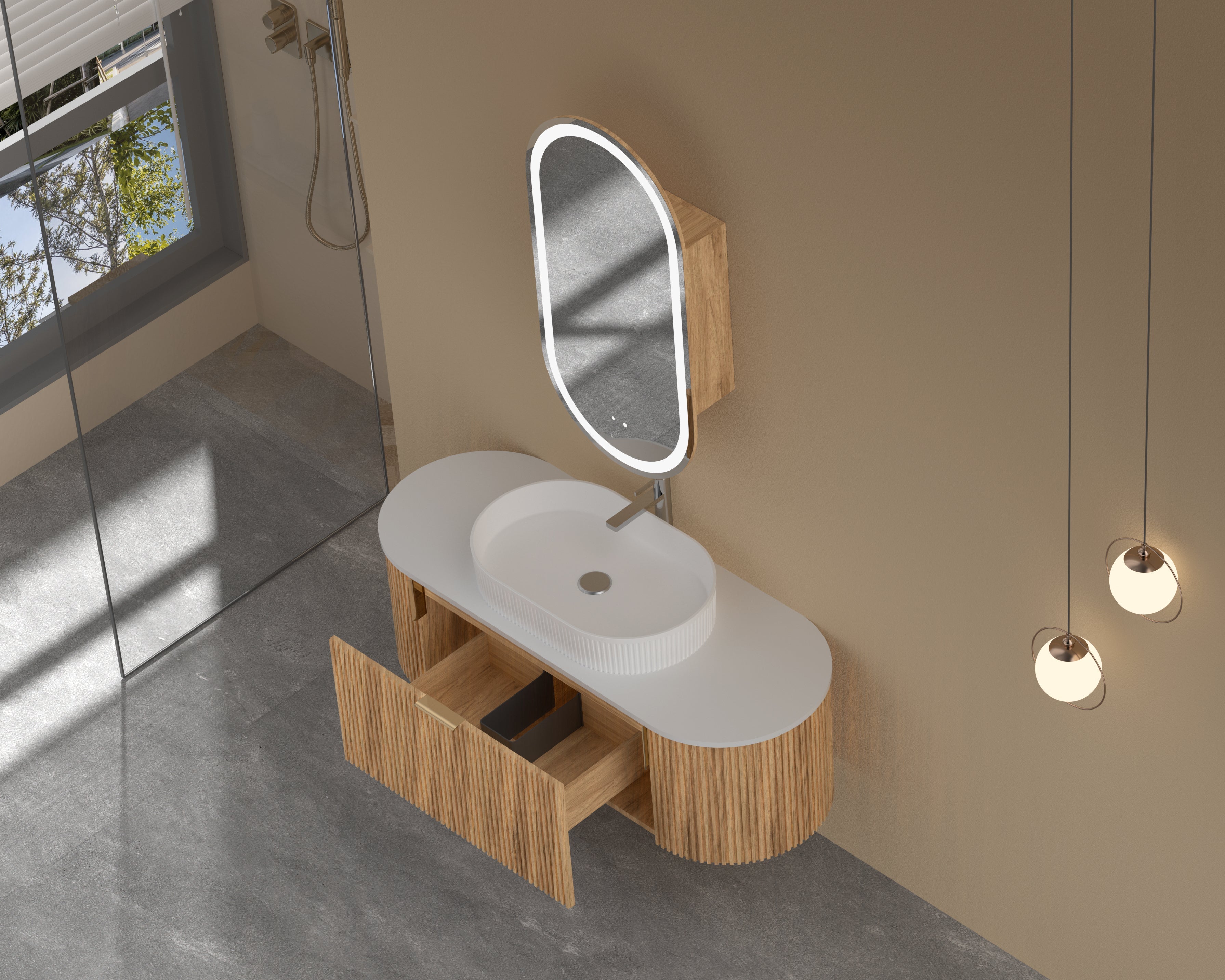 CARYSIL 1200mm Fluted Wall Hung Vanity 1200 x 469 x 412mm