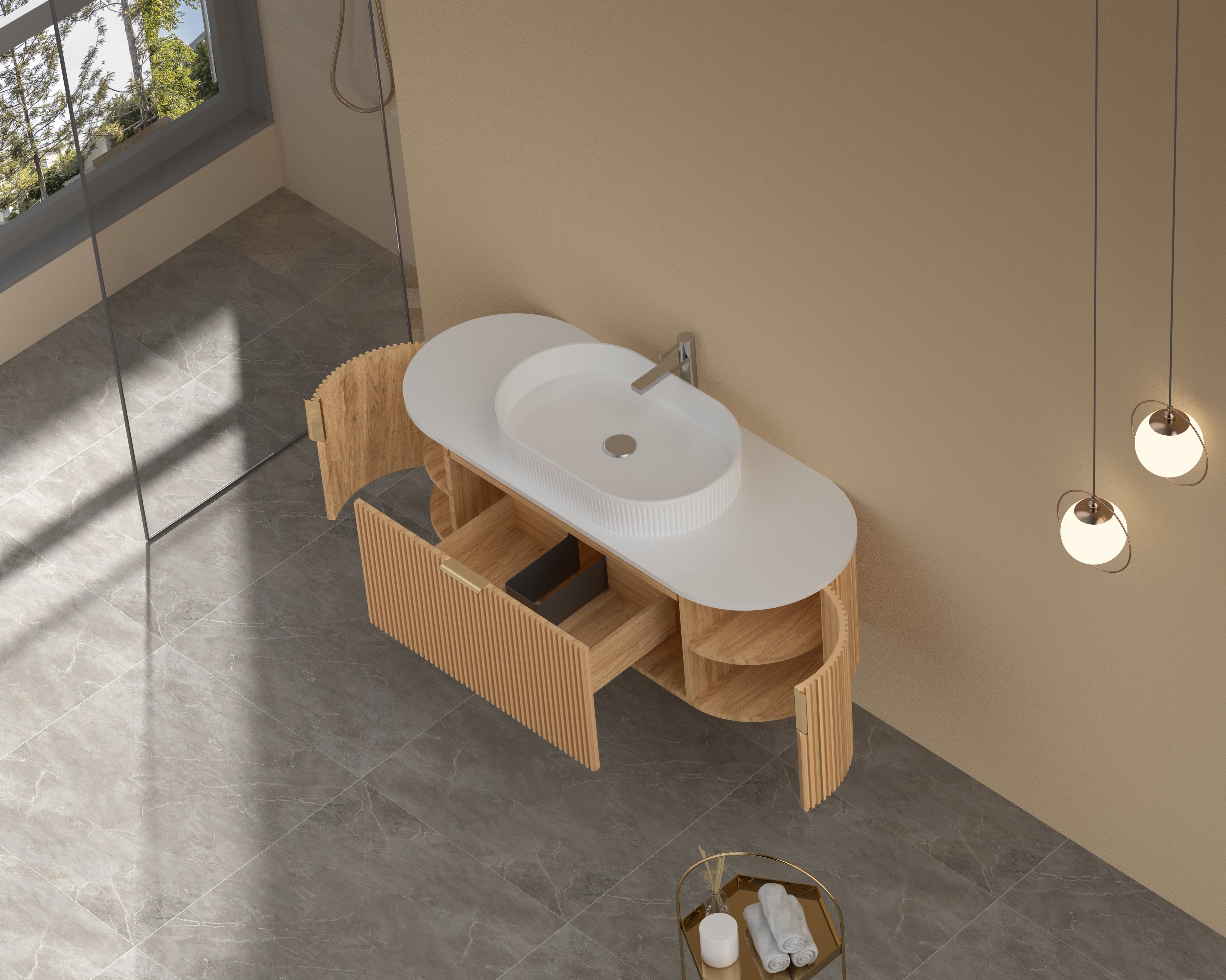 CARYSIL 1200mm Fluted Wall Hung Vanity 1200 x 469 x 412mm