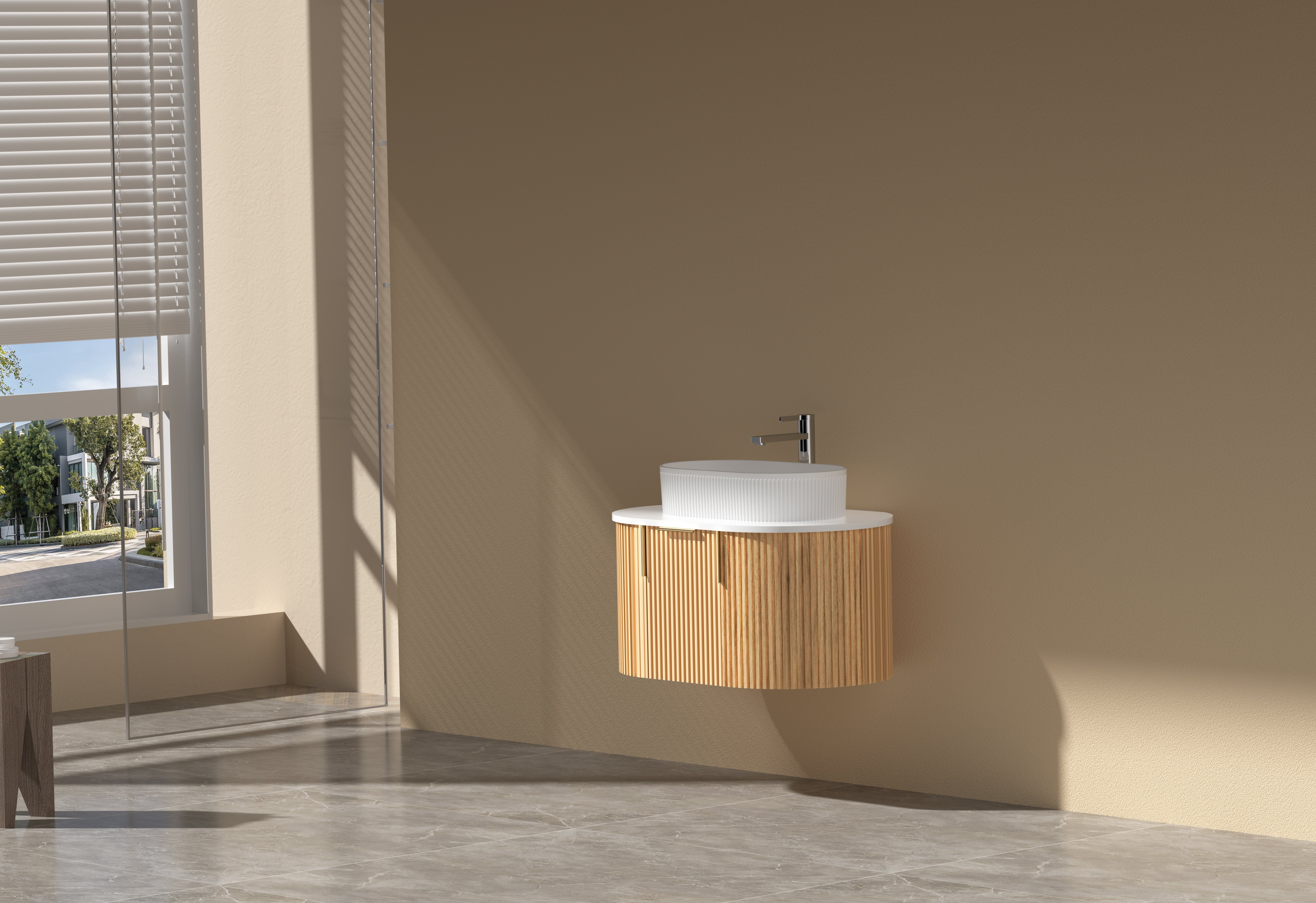 CARYSIL 750mm Fluted Wall Hung Vanity 750 x 469 x 412mm