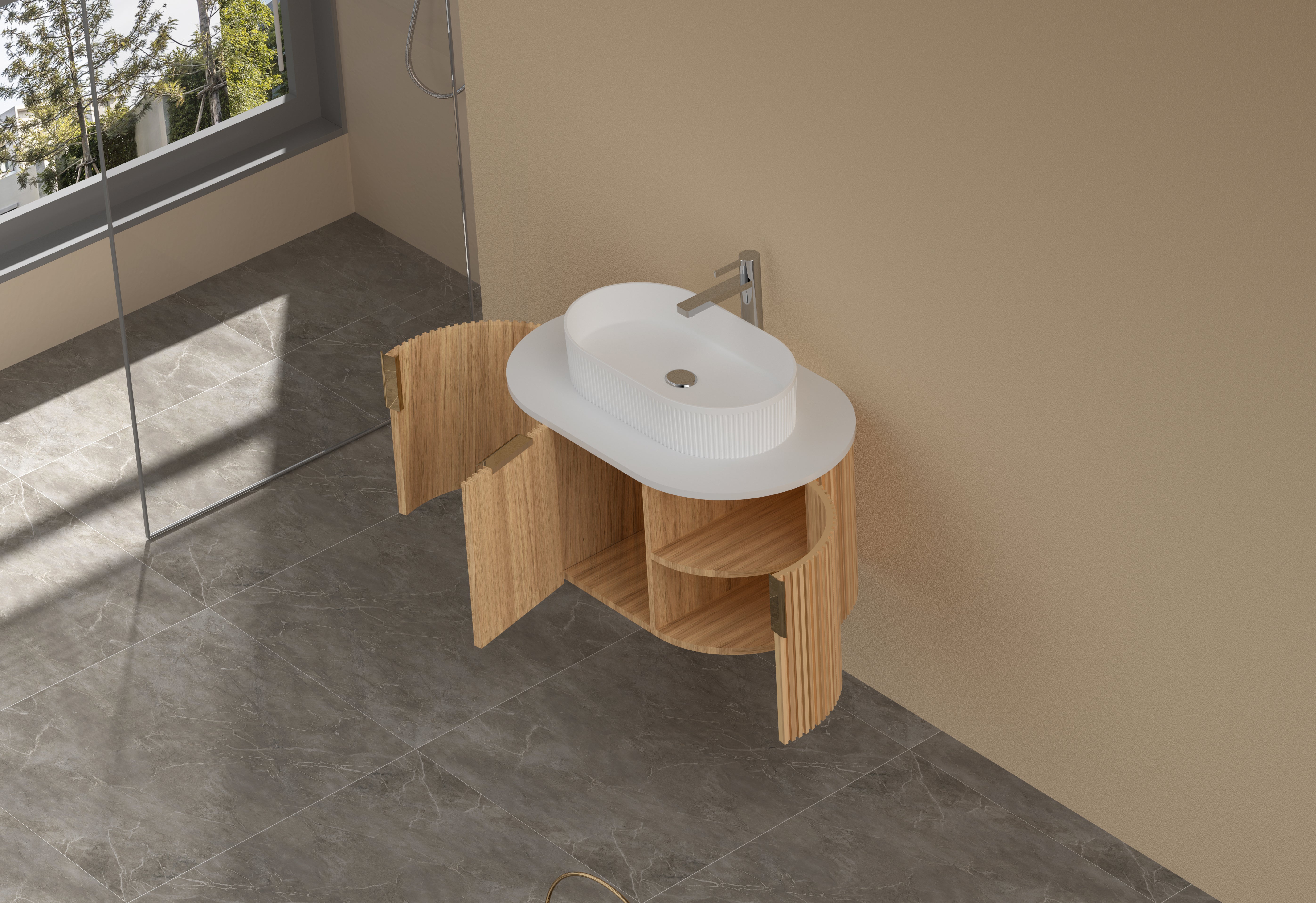CARYSIL 750mm Fluted Wall Hung Vanity 750 x 469 x 412mm
