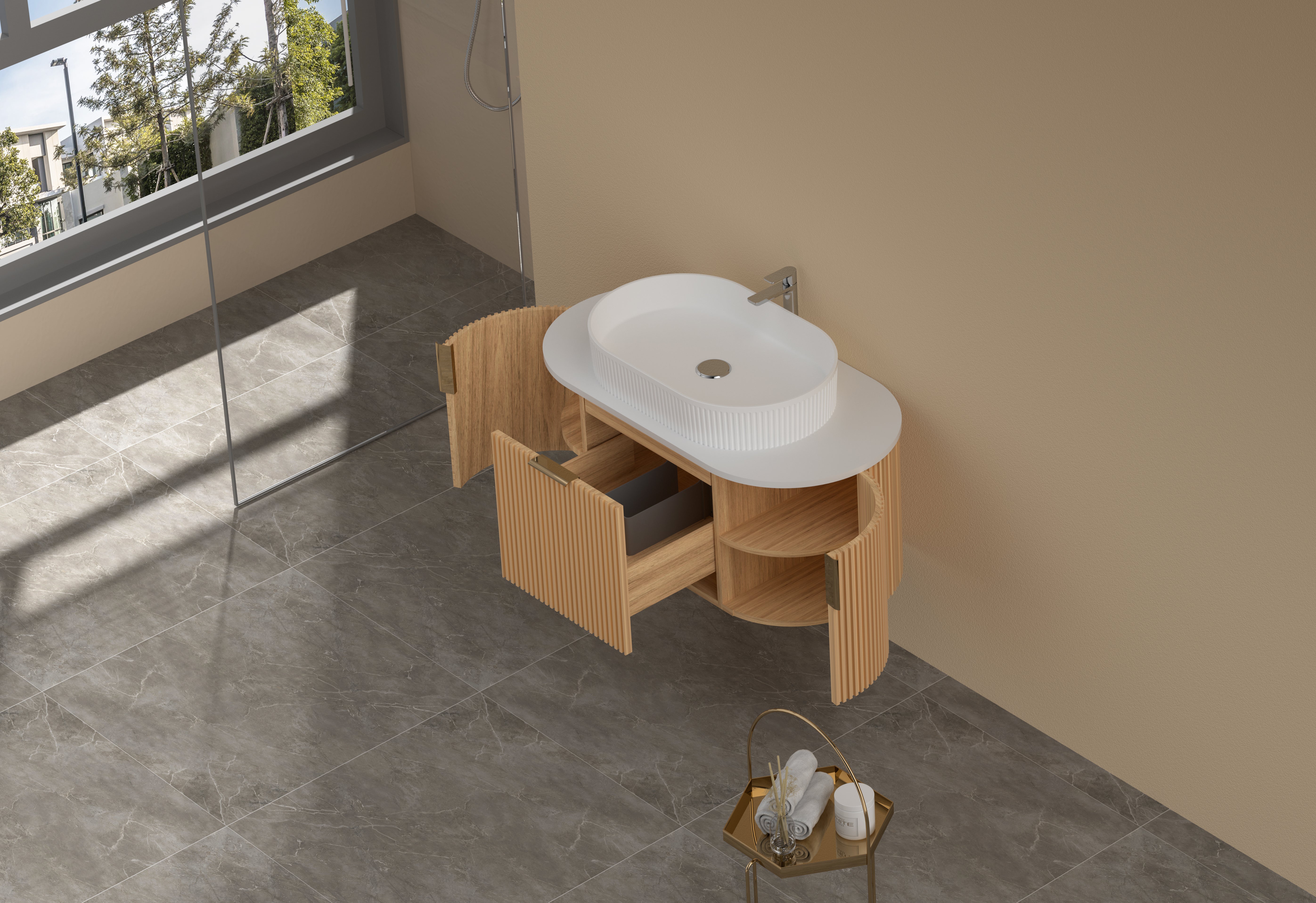 CARYSIL 900mm Fluted Wall Hung Vanity  900 x 469 x 412mm
