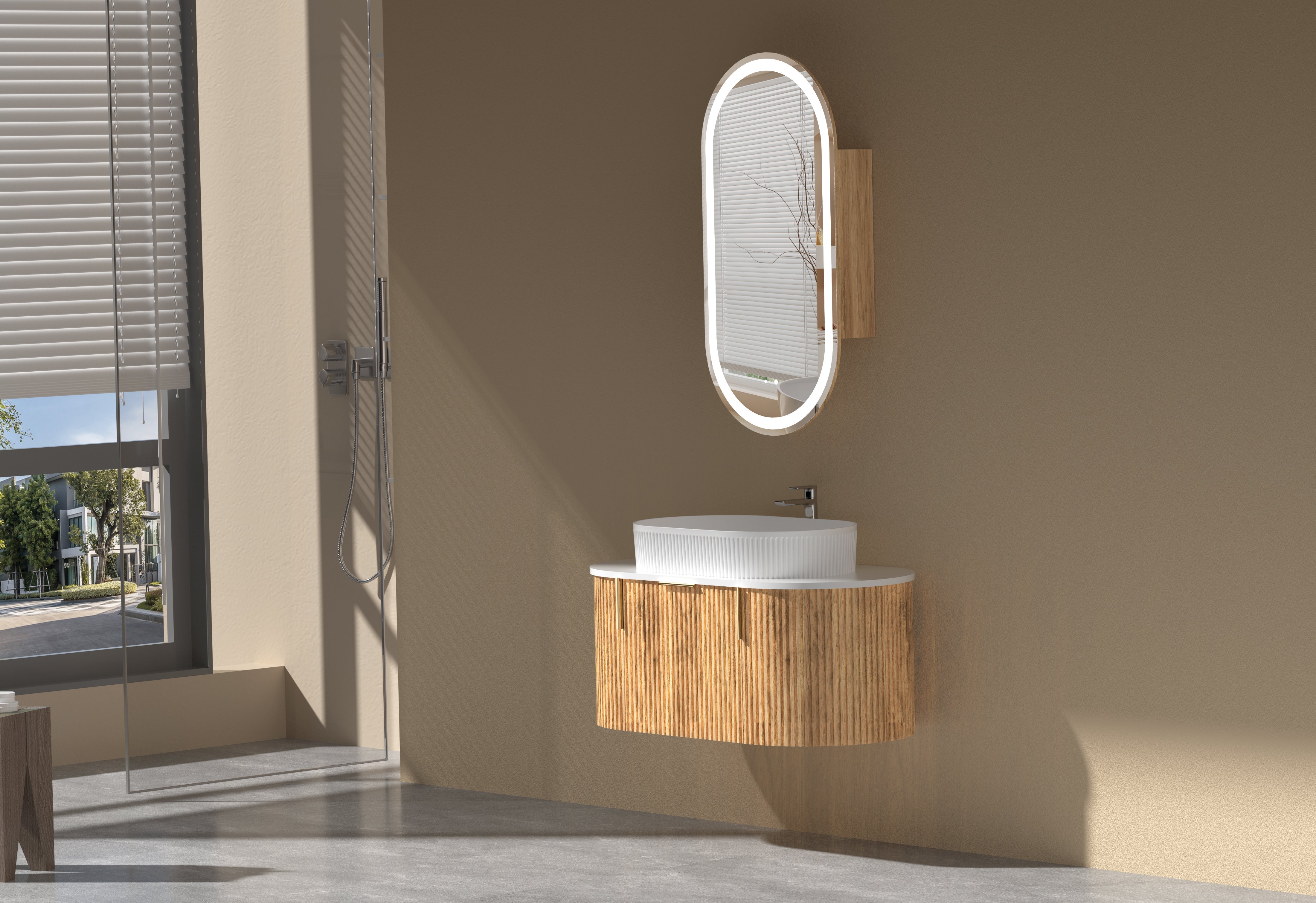 CARYSIL 900mm Fluted Wall Hung Vanity  900 x 469 x 412mm