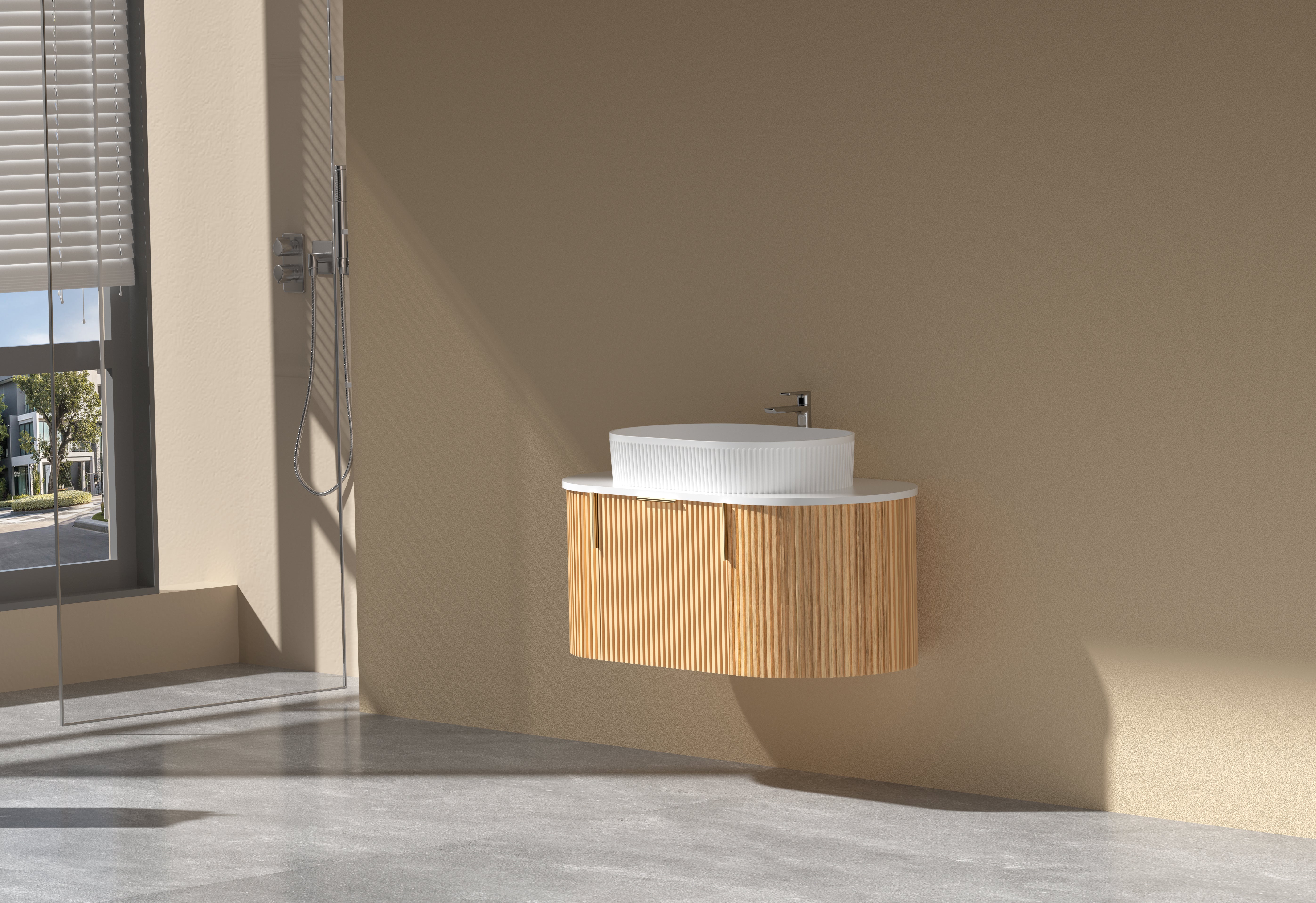CARYSIL 900mm Fluted Wall Hung Vanity  900 x 469 x 412mm