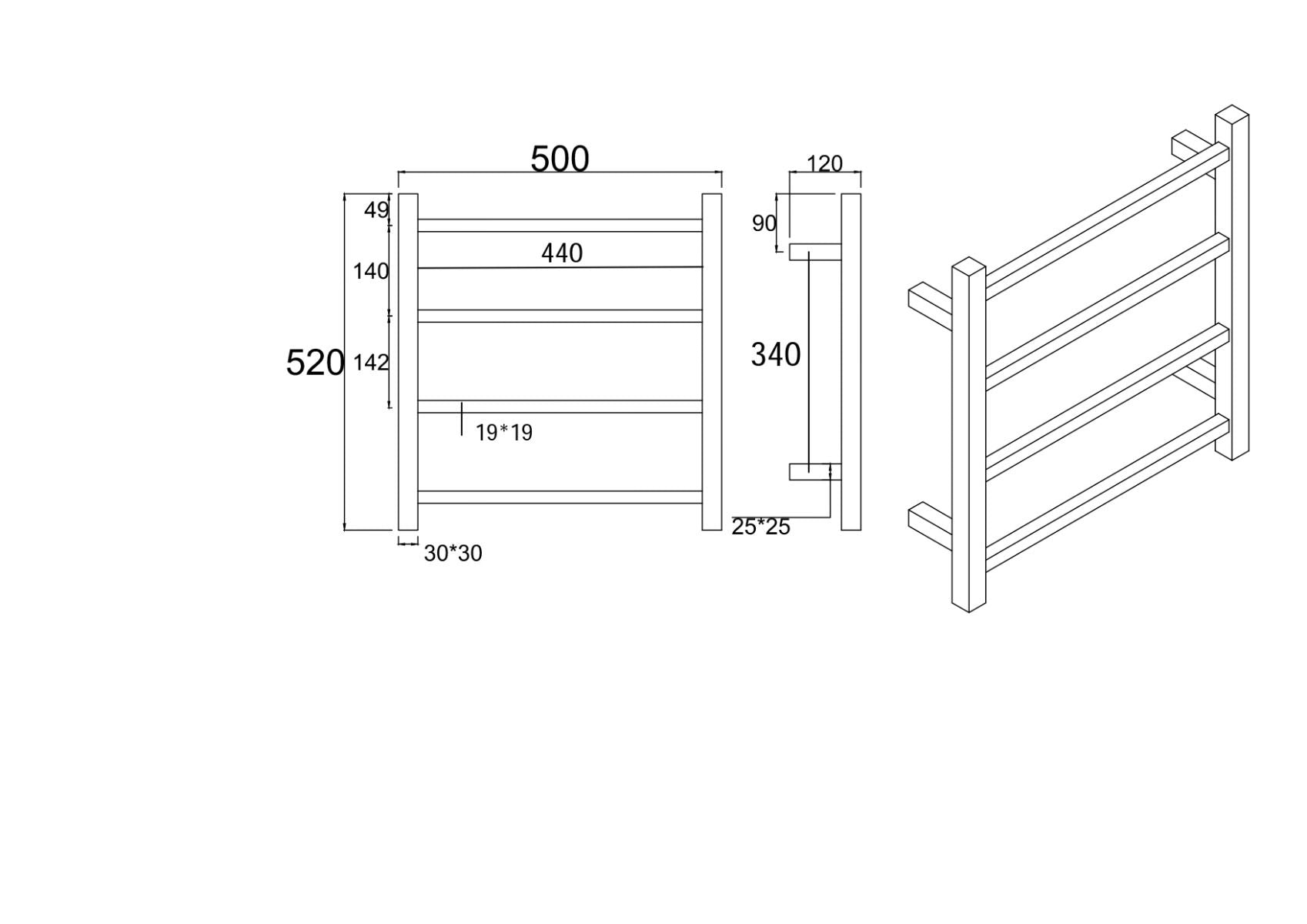 Square Matte Black Electric Heated Towel Rack 4 Bars
