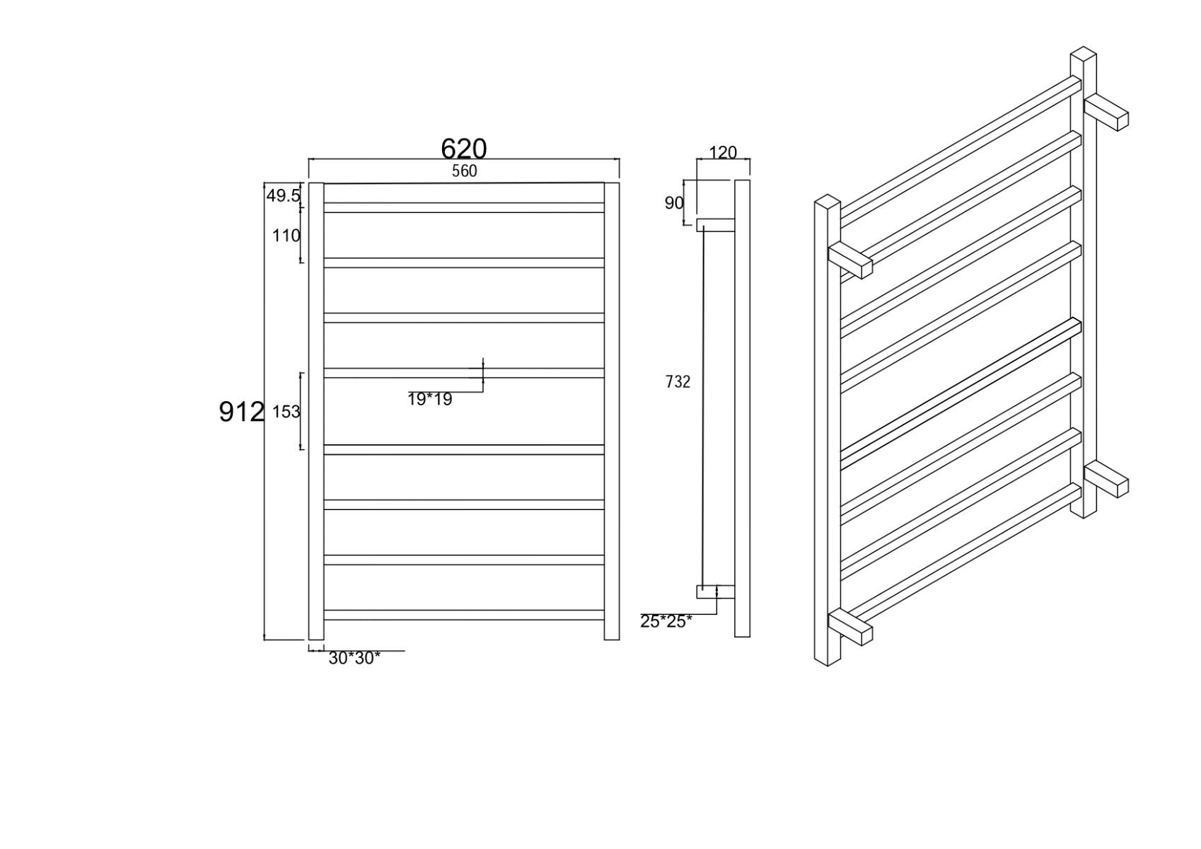 Square Chrome Electric Heated Towel Rack 8 Bars