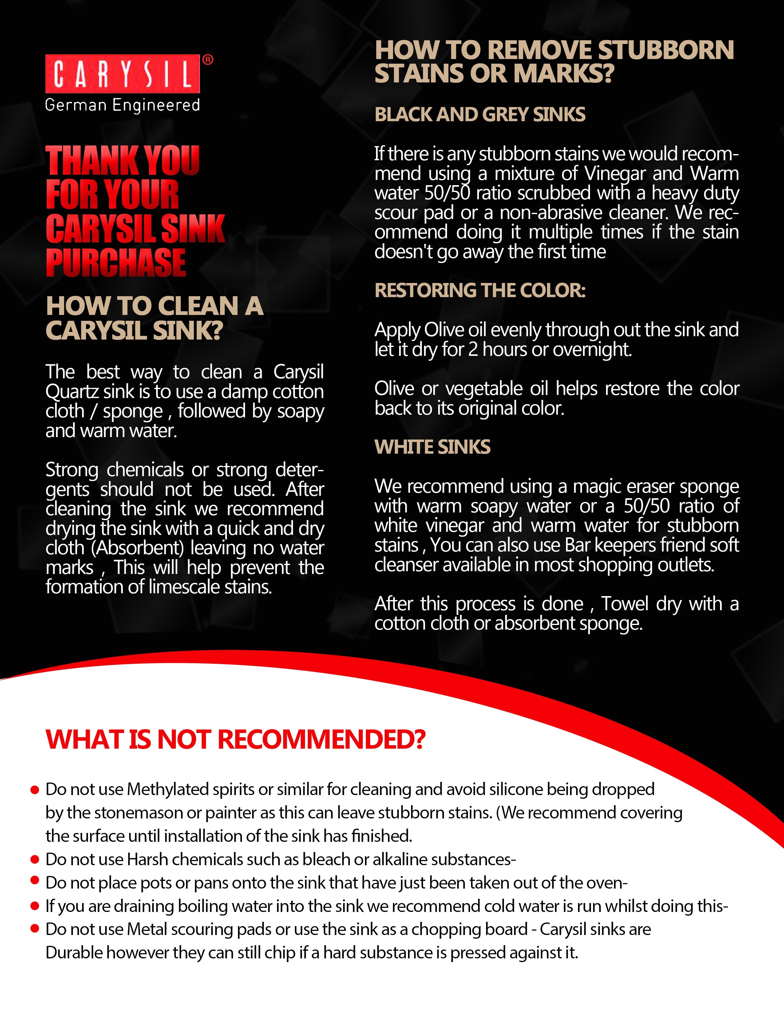 Carysil Care and Maintenance