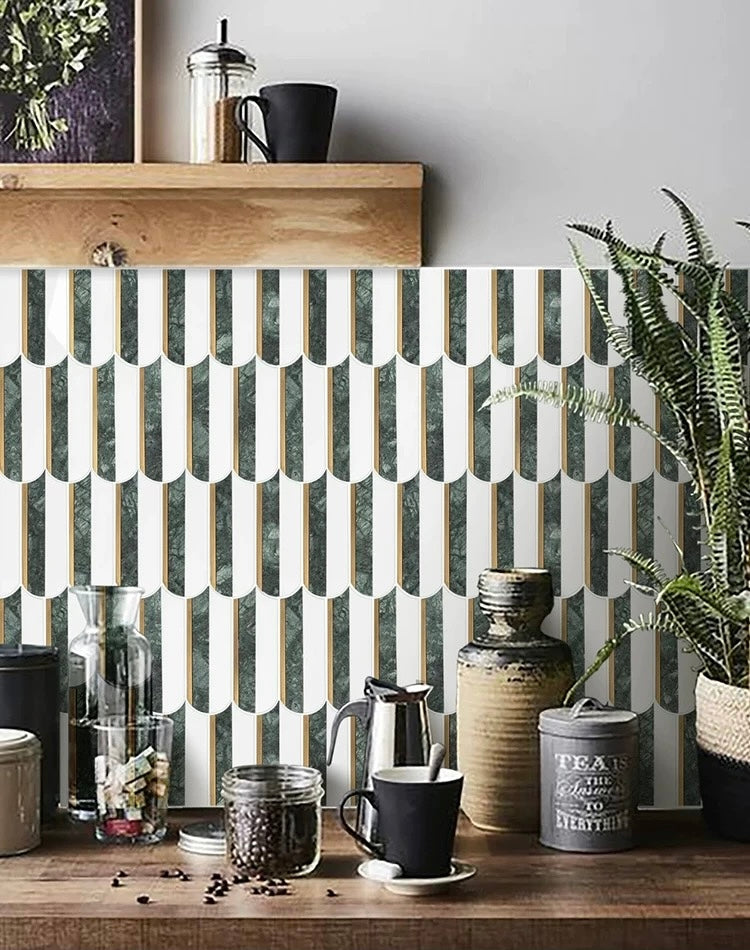 White Green Marble Arch Gold Strip Mosaic