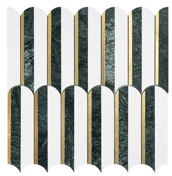 White Green Marble Arch Gold Strip Mosaic