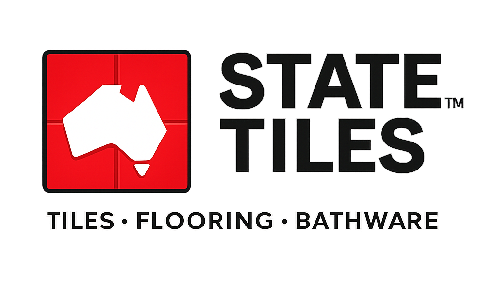 State Tiles logo with a red square and white outline of Australia on a white background
