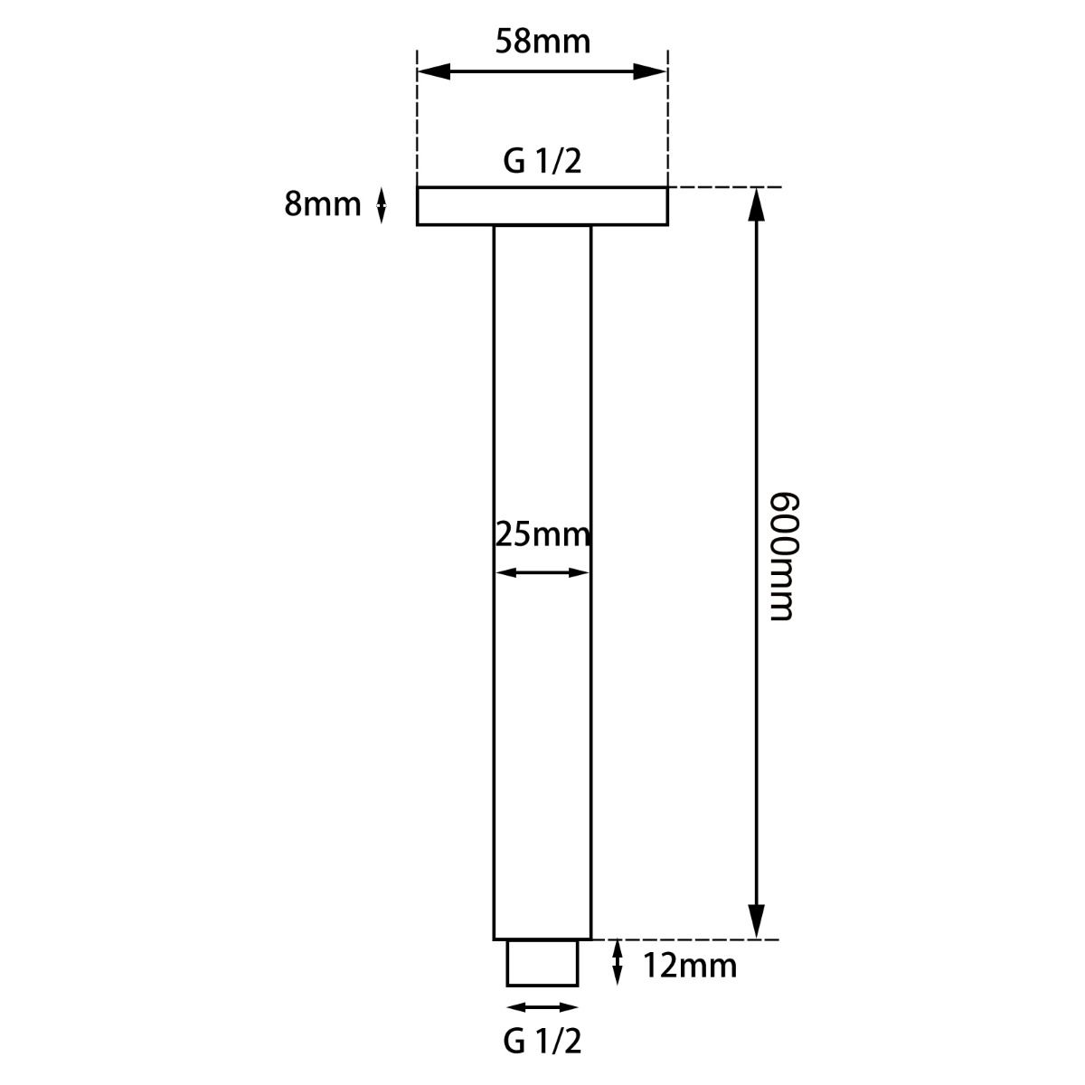 Square Gun Metal Grey Ceiling Shower Arm 600mm