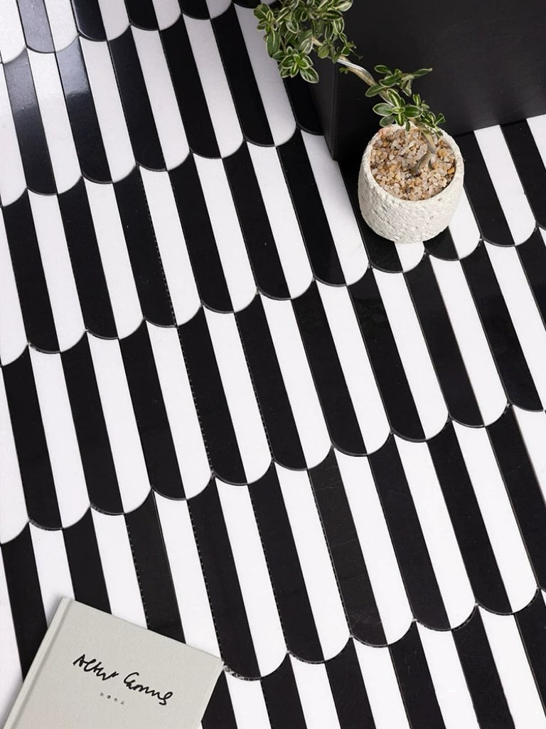 White Black Marble Arch Mosaic